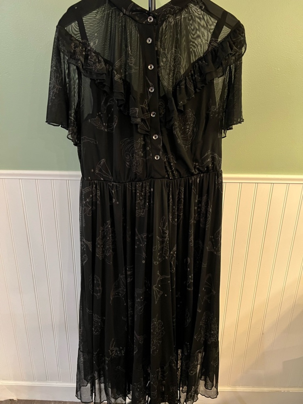 Nightfall by torrid zodiac Black Ruffle-Trim Button-Front Midi Dress size XL